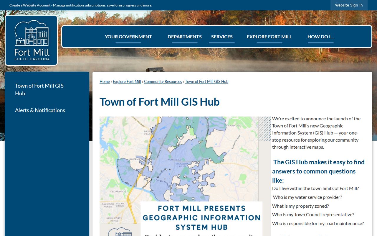Fort Mill neighbors reference to the Town GIS Hub