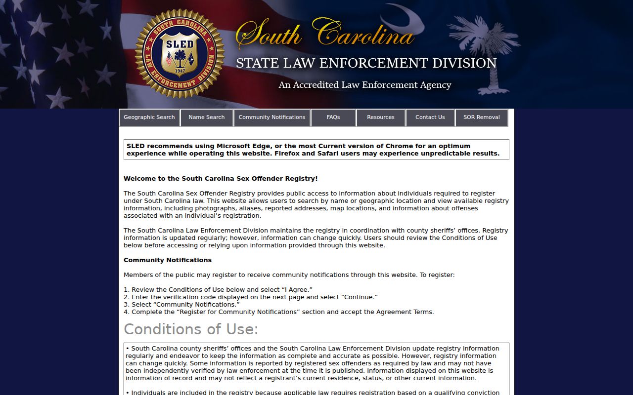 Fort Mill resident lookup reference to South Carolina offender registry conditions