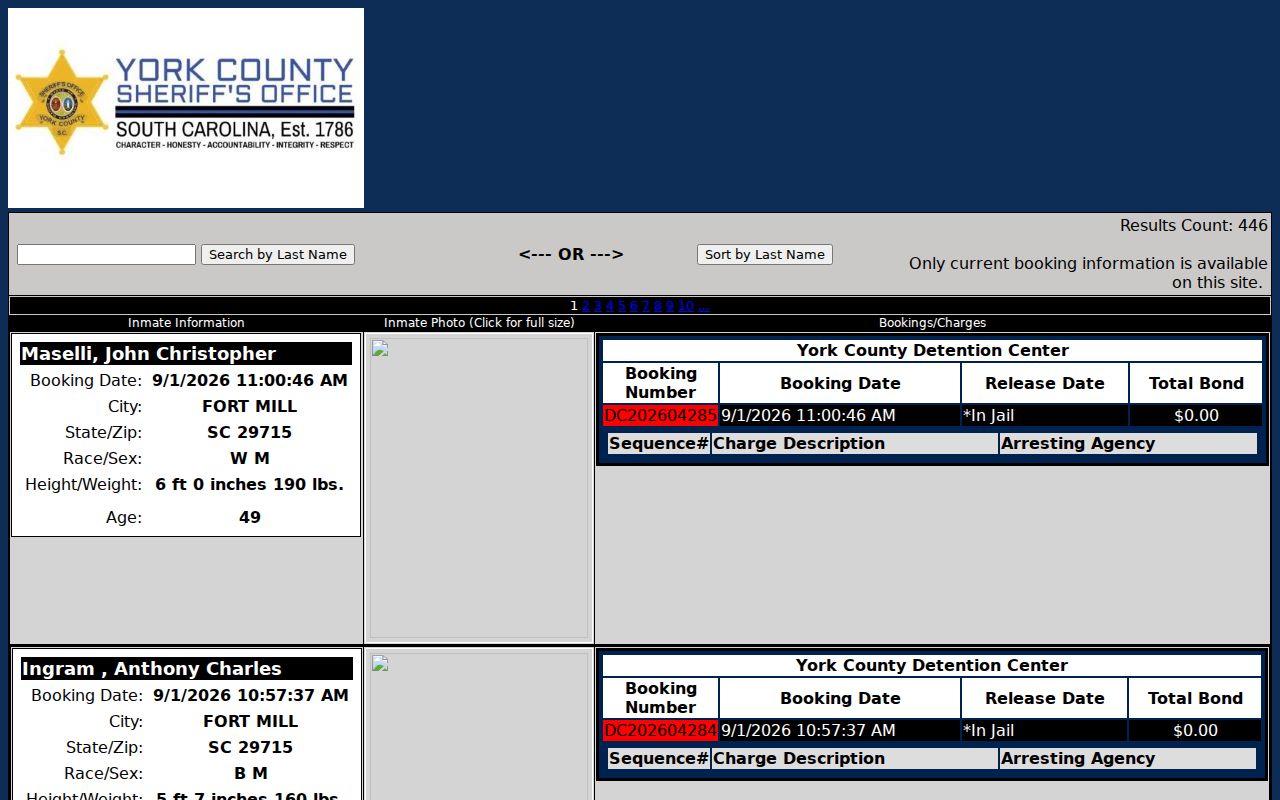 Fort Mill resident lookup route to the York County detention inmate search