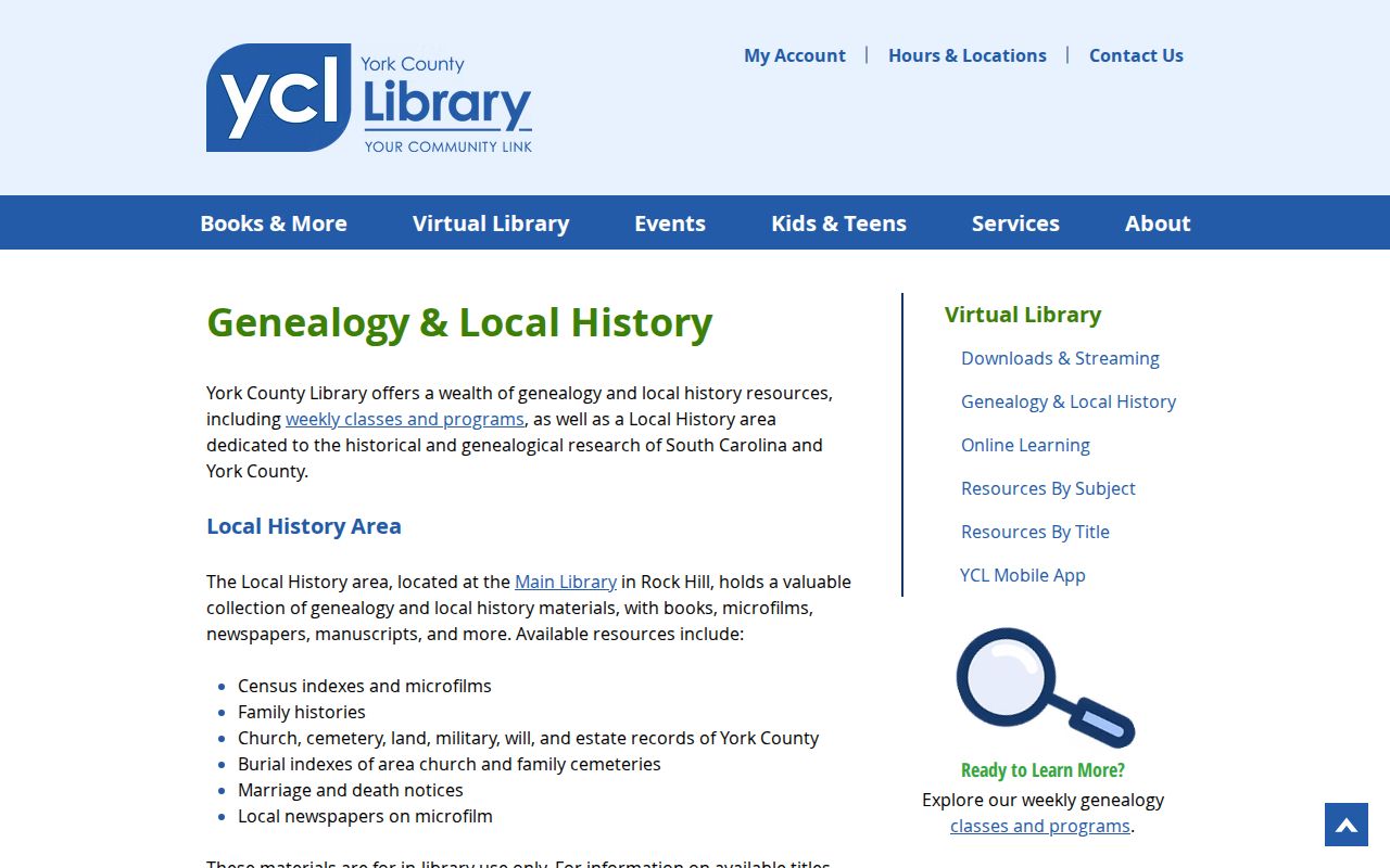 York County Library Local History page for Fort Mill historical research